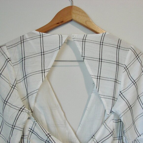 Saints + Secrets Mini Dress White Black Check Ruffle Trim Keyhole Back Small NWT - Picture 14 of 16